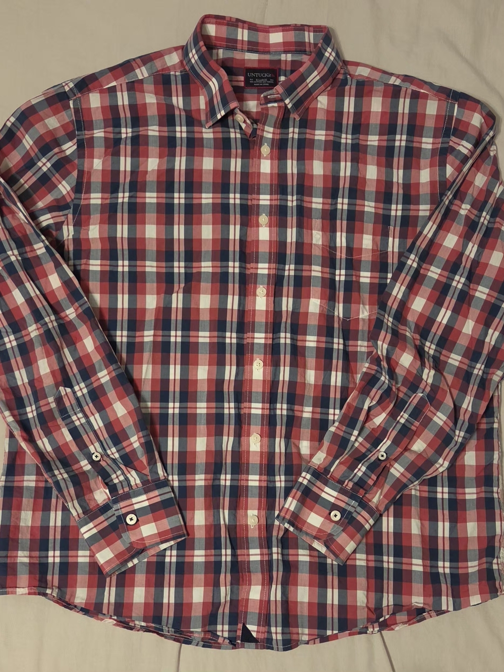 UNTUCKit Men's Navarro Plaid Shirt Size XL Red Blue Long Sleeve